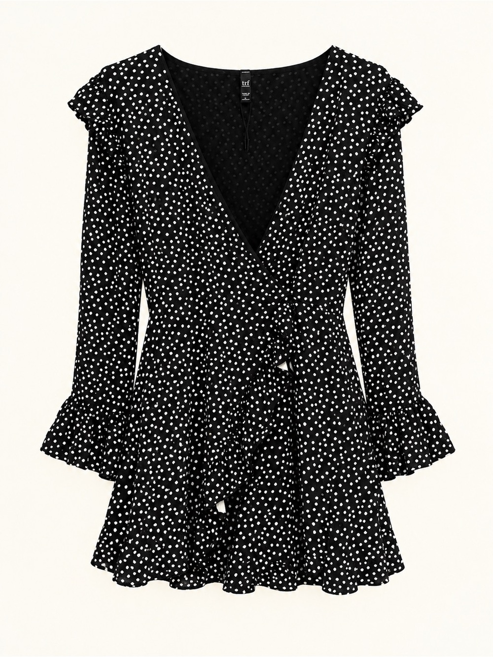 Black Polka Dot Wrap Mini Dress